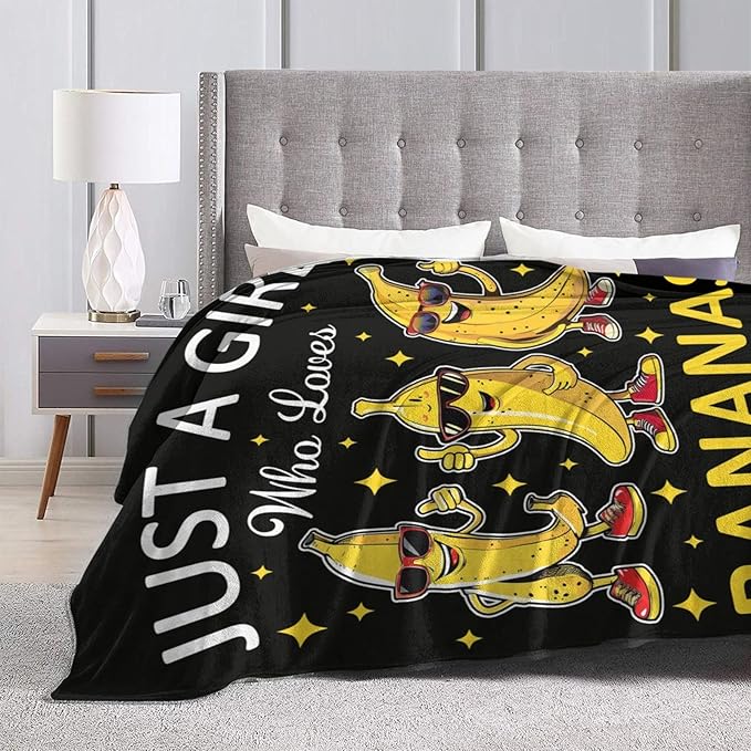 Banana Blanket Just A Girl Who Loves Bananas Throw Blanket Flannel Stuff Merch Cozy Decor Fleece Plush Fuzzy Warm Soft Lightweight Bedding Gifts for Women Men Girl Boy Couch 50"X40"