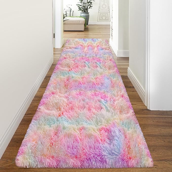 Colorful Unicorn Rainbow Rug for Girls Bedroom Bedside Rug Runners 3x10 Ft for Hallway Living Room Non Slip Fluffy Runner Carpet for Kids Room Kawaii Decor