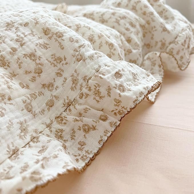 BuLuTu Cotton Muslin Kids Toddler Pillowcase Standard Cute Camellia Flowers Super Soft Travel Pillow Nursery Pillowcase for Boys,Girls,Bedding Decor Machine Washable, Durable Pillowcase,1 Piece