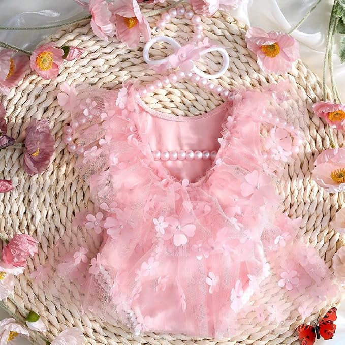 Newborn Girl Photography Outfits, Backless Lace Romper with Flower Headband Photo Props, Baby Girl Photoshoot Outfits