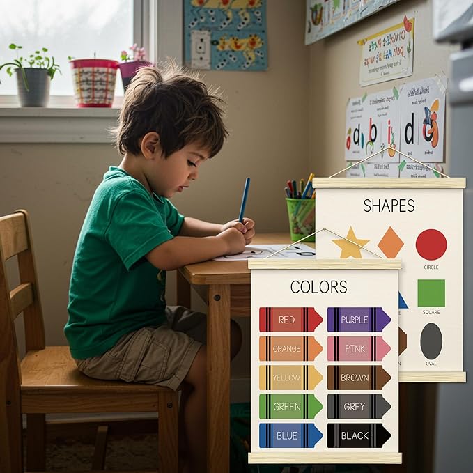 BONETAT Nursery Color Days of the Week Poster for Kids,Educational Toddler Learning Posters for Playroom Wall Art,Preschool Shapes Colors Chart for Classroom & Homeschool - A03