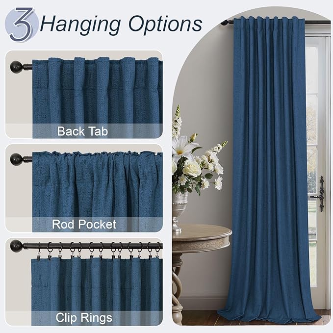 Navy Blue Short Blackout Curtains 54 Inch Length 2 Panels for Bedroom Men Room Decor Darkening Linen Textured Insulated Curtains for Living Room Bathroom Window Dark Navy Midnight Blue Wide 52x54 Long