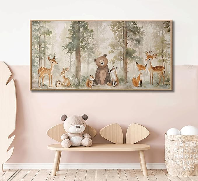 Woodland Animal Nursery Canvas Wall Art Wild Animals Forest Paintings Pictures Wall Decor Fox Bear Deer Watercolor Poster Print Artwork for Boys Room Girls Room Home Decoration （Unframed）