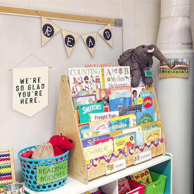 Welcome Sign We're So Glad You're Here Linen Canvas Banner, Teacher Must Haves, Positive Affirmations Wall Hanging Pennant Flag Banner for Classroom Preschool Decor, Welcome Gifts, 15x11in