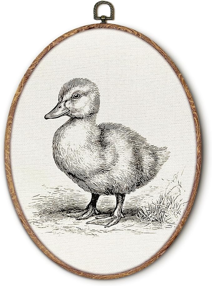 Vintage Duck Oval Wall Art Framed, Cottagecore Duck Oval Wall Decor, Retro Animal Farmhouse Hanging Canvas Prints Wall Sculptures for Home Living Room Nursery Decor, 8.5x11.5 Inch