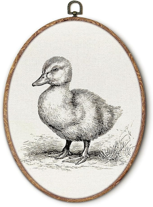 Vintage Duck Oval Wall Art Framed, Cottagecore Duck Oval Wall Decor, Retro Animal Farmhouse Hanging Canvas Prints Wall Sculptures for Home Living Room Nursery Decor, 8.5x11.5 Inch