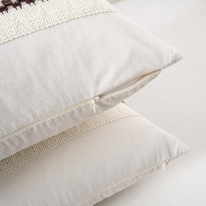 Fancy Homi Set of 2 Boho Brown Long Lumbar Decorative Throw Pillow Cover 14x24 Inch for Couch Bed Sofa Chair, Modern Organic Farmhouse Home Decor, Soft Cotton Cute Accent Rectangle Cushion Case