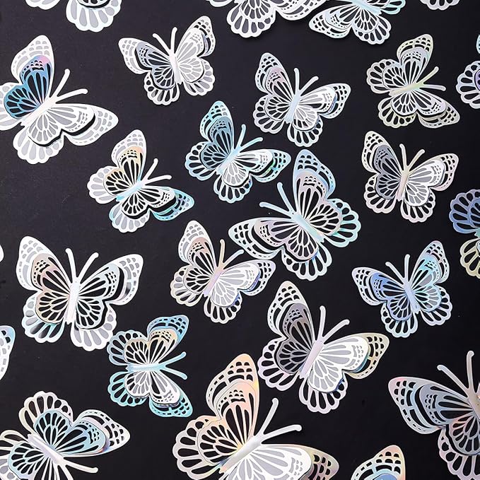 36PCS Butterfly Wall Decals - 3D Butterflies Wall Stickers Removable Mural Decor Wall Stickers Decals Home Decor Kids Room Bedroom Decor Living Room Decor (Sliver)