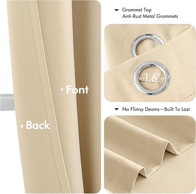 MIULEE Cream Beige Blackout Curtains for Bedroom Living Room 90 Inches Long 2 panels, Thermal Insulated Room Darkening Drapes Solid Grommet Top Noise Reducing Light Blocking Window Curtains 40x90 Inch