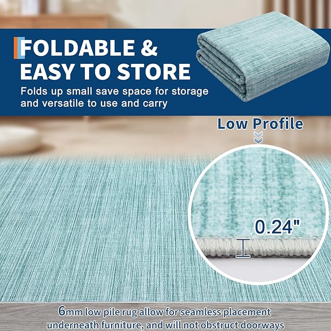 9x12 Area Rugs for Living Room Washable Solid Large Bedroom Rugs Non Slip Soft Modern Abstract Dining Room Throw Carpet Minimalist Classic Plain Area Rug for Nursery Kitchen Home Office, Blue