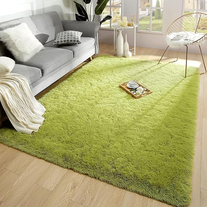 Merelax Soft Modern Indoor Shaggy Area Rug for Bedroom Livingroom Dorm Kids Room Home Decorative, Non-Slip Plush Fluffy Furry Fur Rugs Comfy Nursery Accent Floor Carpet 8x10 Feet, Green