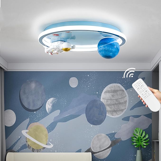 Astronaut Ceiling Light Fixture 20" Dimmable Kids Flush Mount Ceiling Lights for Bedroom LED Chandelier 3000K-6000K with Remote Children Ceiling Lamp for Kitchen,Nursery Room