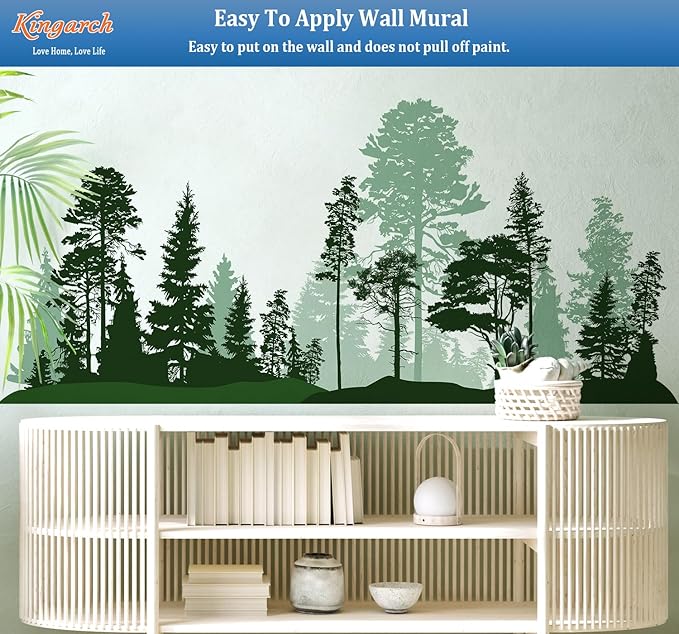 Large Forest Wall Decals, Green Pines in Fir Trees Peel and Stick Vinyl Wall Stickers & Murals, Removable Home Room Wall Decor for Bedroom Living Room Bedroom Classroom Office Nursery