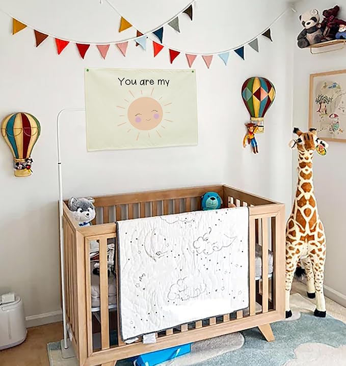Nursery Canvas Banner Wall Decor-Hanging Rectangular Flag Sign Art for Kids Girl Boy Teen,Bedroom Playroom Babyroom Decoration,You are My Sunshine Gift,Christmas Baby Shower Gift 28.5"L x 20"W