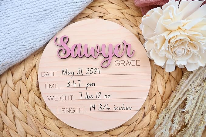 Custom Personalized 3D Baby Name Announcement Sign, Hospital Photo Prop, Welcome Infant Name Sign with 30 Colors & Multiple Sizes 4"-8"