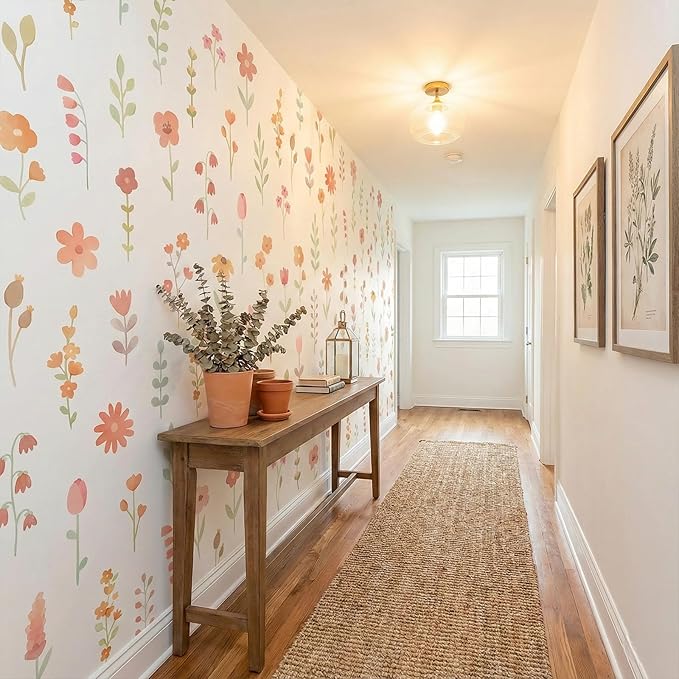 33Pcs Boho Floral Wall Decor Decals Removable Pink Watercolor Wildflower Stickers for Nursery, Girls Room, Dorm and Headboard Art
