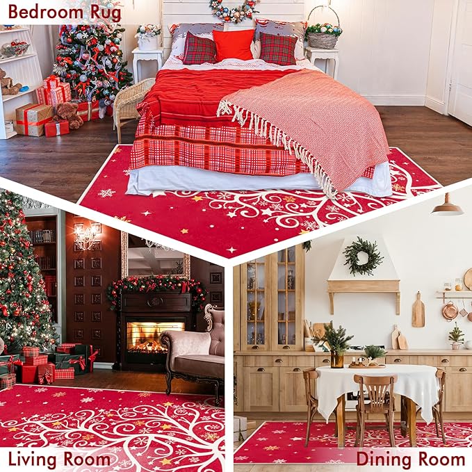 5x7 Machine Washable Christmas Area Rug, Non-Slip Floor Rugs for Kids, Low Pile Room Carpet for Living Room, Bedroom, Dining Room & Nursery(5x7 Christmas Tree)