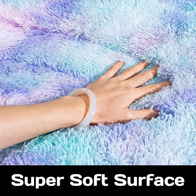 Round Fluffy 5FT Tie-dye Blue - Super Soft Circle Rug for Kids Room - Shaggy Circular Rug for Nursery - Furry Carpet for Boys Girls Room