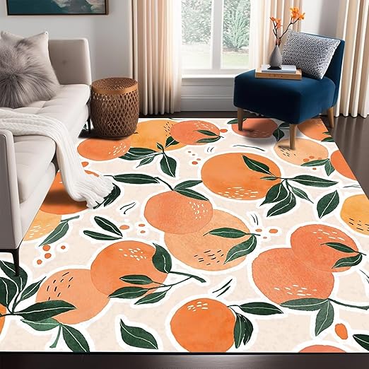 Fruit Orange Rug Tangerine Area Rugs for Bedroom Dorm Living Room Citrus Throw Rug Floor Mat Pad Doormat Carpet, 5' x 7'(150 x 210cm)