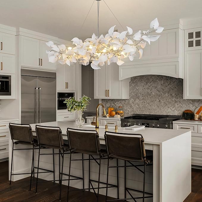 YUYI 59" Branch Chandelier, Silver Rectangular Hearted Leaf Chandeliers for Dining Room, Living Room, Kitchen, Foyer, Bedroom, Elegant Art Deco Chandelier Light Fixture