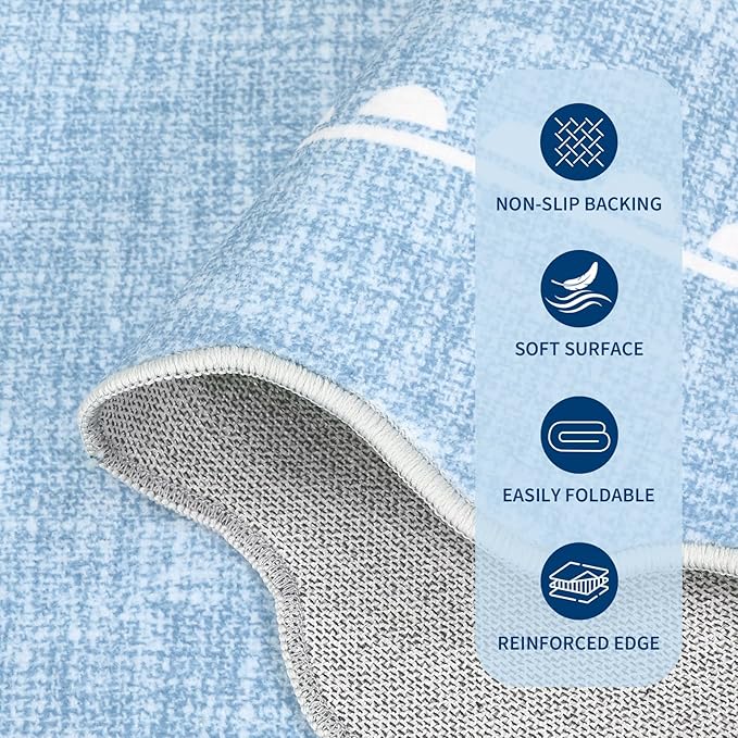 GarveeHome Scalloped Bow Rug for Living Room, 6ft Round Rugs Washable Solid Blue Rug for Dorm Soft Low Pile Non Slip Scalloped Rugs for Nursery Bedroom Decor Kids Room Playroom