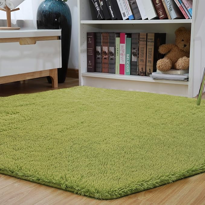 junovo Ultra Soft Rug for Nursery Children Room Baby Room Home Decor Dormitory Hexagon Carpet for Playhouse Princess Tent Kids Play Castle, Diameter 4.6 ft, Green