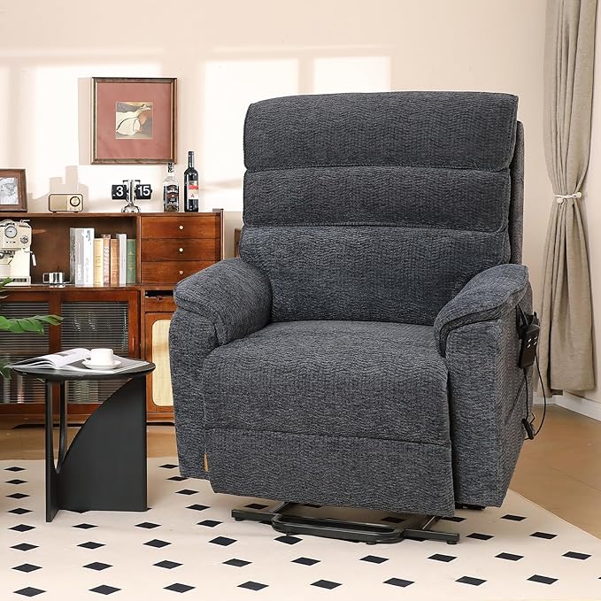 DYNOX Big Man Lift Chair 500lbs Extra Large Wide Lift Recliner Oversized Tri-Motor Power Lift Chair for Elderly,Heat Massage,Infinite Positions(9398,Chenille,Grey)