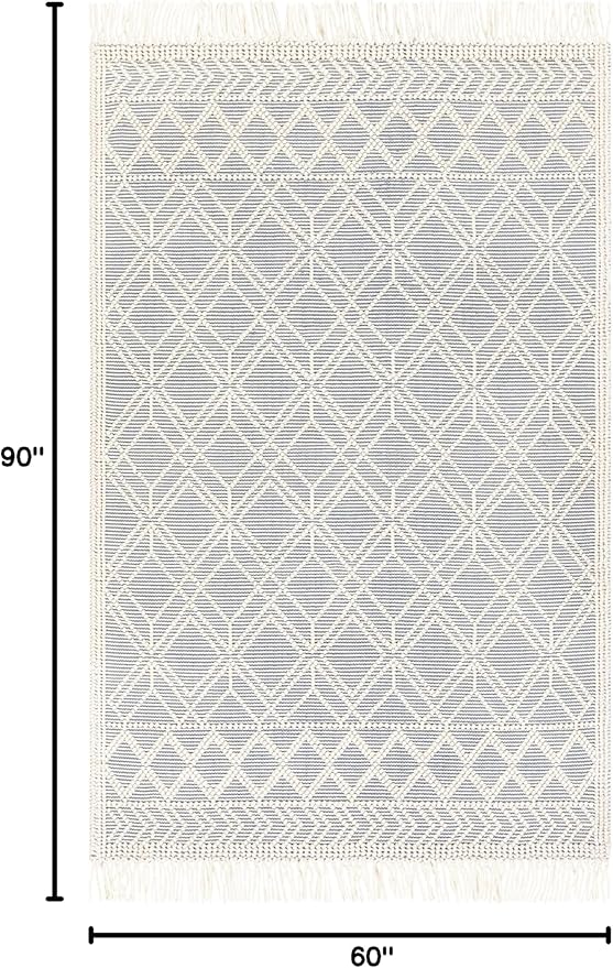 Mark&Day Wool Rugs, 5x7 Staveley Cottage Denim Area Rug, Grey White Ivory Carpet for Living Room, Bedroom or Kitchen (5' x 7'6")