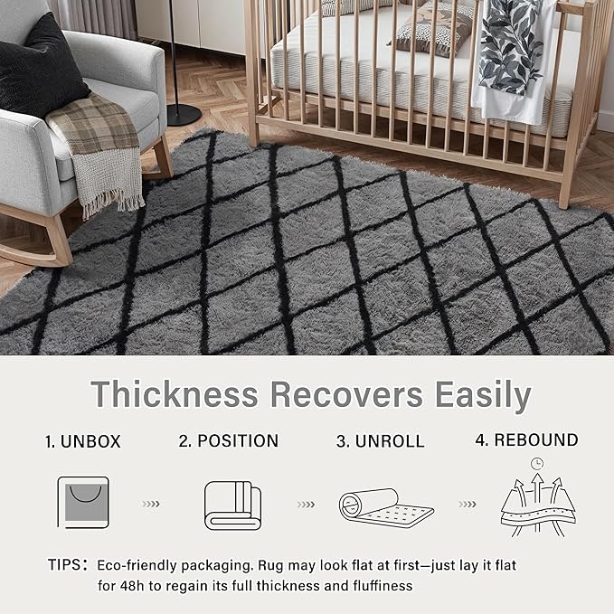 5x7 Checkered Rug for Living Room Grey and White Modern Soft Area Rug Fluffy Non-Slip Carpet for Bedroom Playroom Home Aesthetic Decor