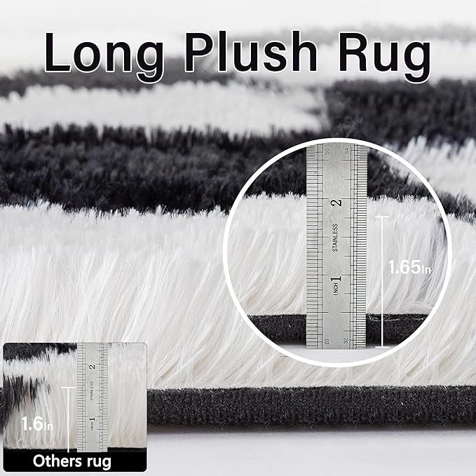 Checkered Rug 5x8 for Living Room, Black and White Modern Shag Rug Super Soft Washable Indoor Fuzzy Carpet Non-Slip Fluffy Rugs for Bedroom Home Aesthetic Decor