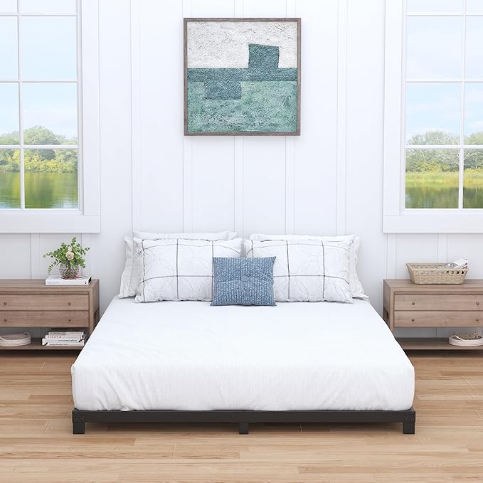 4 inch Cal King Bed Frame Low Profile, California King Bed Frames No Box Spring Needed, Heavy Duty Metal, Easy Assembly, Black