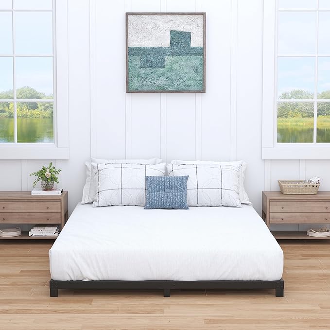 4 Inch Bed Frame Queen Size Low Profile, Queen Bed Frame No Box Spring Needed, Heavy Duty Metal, Easy Assembly, Black