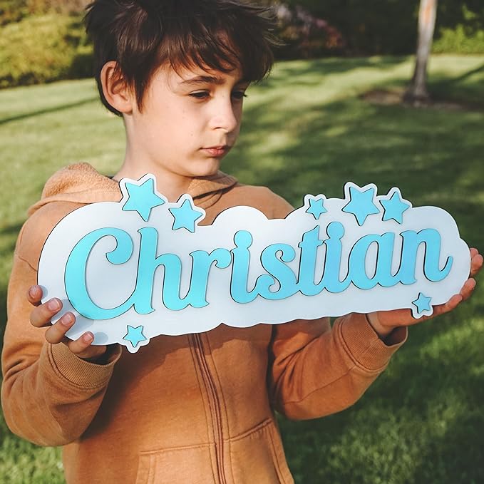 Wooden name sign (3D stars) - Colorful 3D wooden name sign with stars - Cute wooden sign with custom name, Personalized letters with star, Baby shower sign, Unicorn nursery, Rainbow 3D name sign, Girl