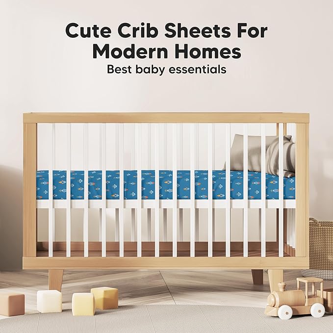 KeaBabies 2-Pack Baby Crib Sheets for Boys, Girls - 52x28 Viscose Derived from Bamboo Toddler Bed Sheets Neutral, Fitted Crib Mattress Cover for Standard Baby Bedding, Soft & Cozy (Space Quest)