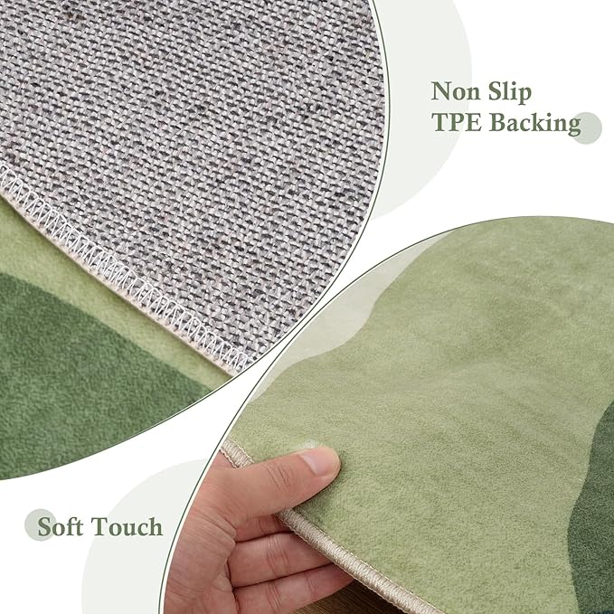 4ft Abstract Round Rug,Soft Washable Non-Slip Mountain Circle Classroom Rug,Chic Stain Resistant Low-Pile Throw Rugs for Entryway/Bedroom/Nursery/Living Room(Green)