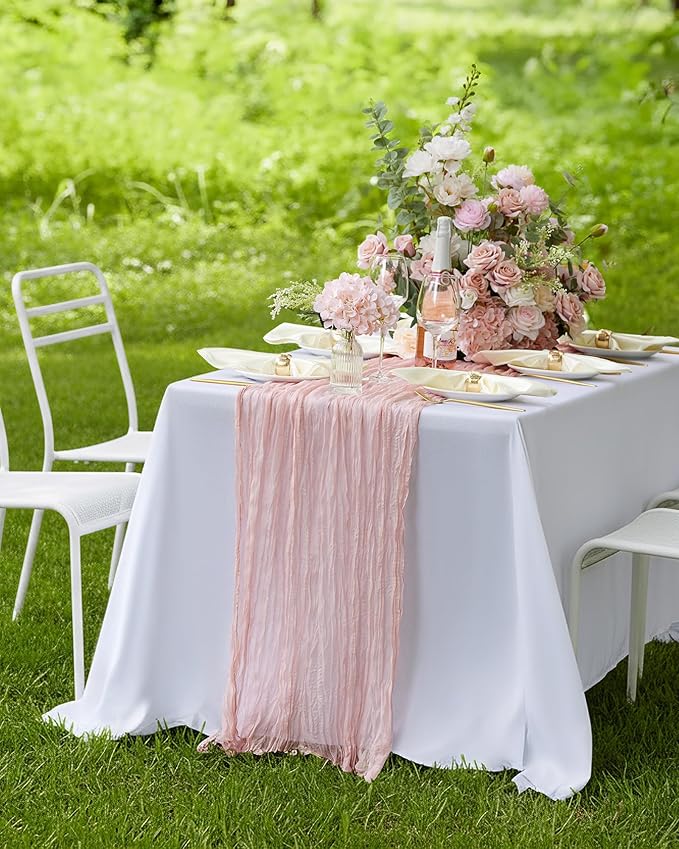 Pureegg 6-Pack Cheese Cloths Table Runner, 120'' Boho Table Cloth Decorations for Party, Baby Shower, Wedding and Farmhouse, Fabric Room Decor, Dusty Pink