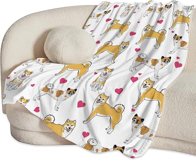Akita Dog Throw Blanket - Gifts and Decor for Girls, Women, Kids, Adults - Soft Warm Cozy Fleece for Couch, Sofa, Bed - Cute Dog Design - 50"x40"