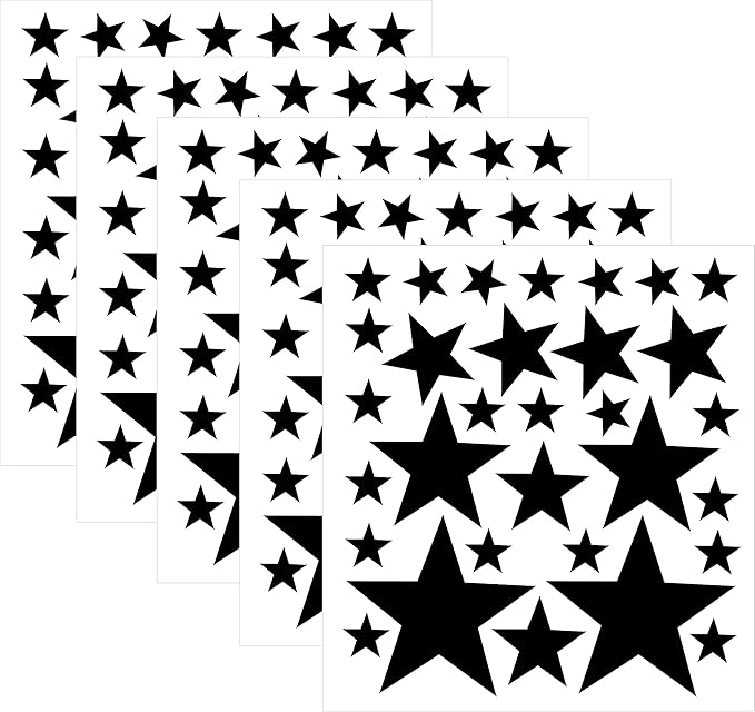 155 Pcs Black Star Wall Decals – Mix Sizes (1Inch-4Inch) Peel & Stick Vinyl Stickers for Kids Room, Nursery & Bedroom Décor