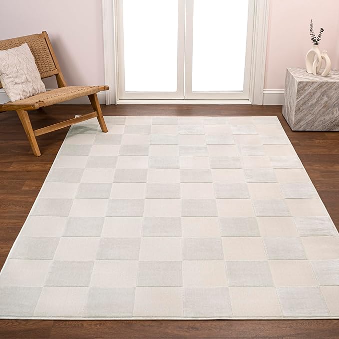 JONATHAN Y Checkerboard High-Low Indoor Area Rug 8X10 White/Cream, Thea Modern Geometric for Living Room, Bedroom, Kitchen, Office, Easy-Cleaning, High Traffic, Pet-Friendly, Non-Shedding SND103B-8