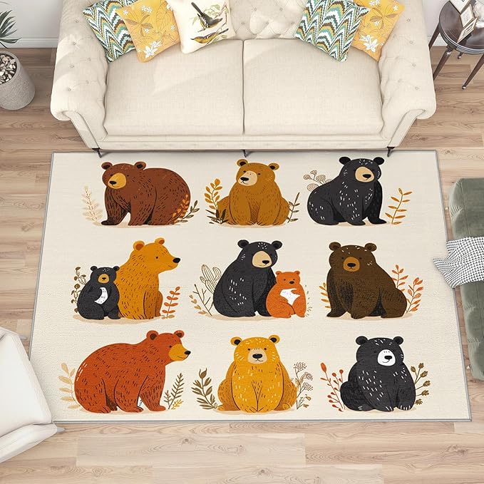Cute Cartoon Bear Area Rug - 2x3 - Kids Boys Nursery Rug - Wild Animal Carpet - Home Decor