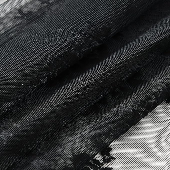 Kotile Black Lace Curtains 108 Inches Long, Vintage Floral Gothic Black Sheer Curtains for Living Room, Rod Pocket Privacy Sheer Lace Curtain 2 Panels Set, 52 x 108 Inch