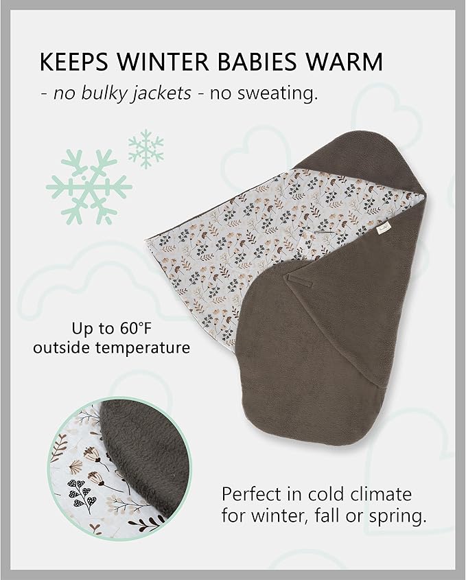 Car Seat Blankets for Babies Winter - Stroller Footmuff Carseat Cover Baby 5 Point Harness - Swaddle Bunting Bag (Flower Beige)