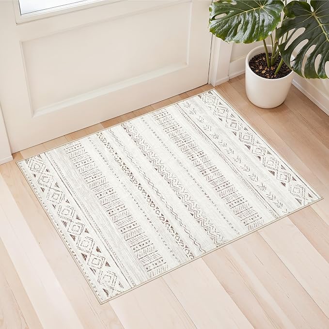 Area Rugs for Living Room Washable Living Room Rug Soft Neutral Indoor Floor Carpet Non-Slip Stain Resistant Modern Boho Rugs for Bedroom Dining Room Kids Room Nursery Office Home Light Brown