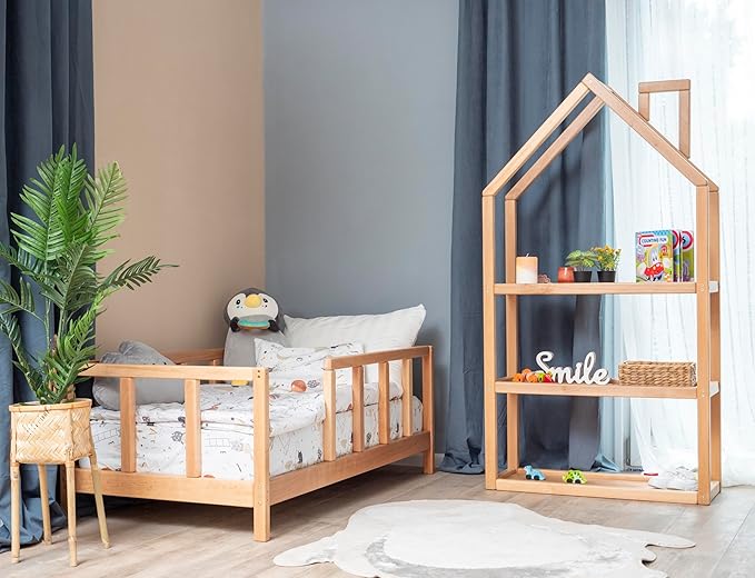 BUSY WOOD Toddler Floor Bed Twin - Montessori Bed for Toddlers - Montessori Floor Bed Toddler - Twin Bed Rails for Toddlers - Scandinavian Bed Frame - Toddler Bed Frame (Model 10 with Legs and Slats)
