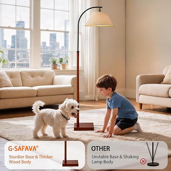 63" Floor Lamp for Living Room with Foot Switch Wood Standing Lamp Tall Lamp Mid Century Modern Arc Floor Lamps for Bedroom Office Industrial Reading