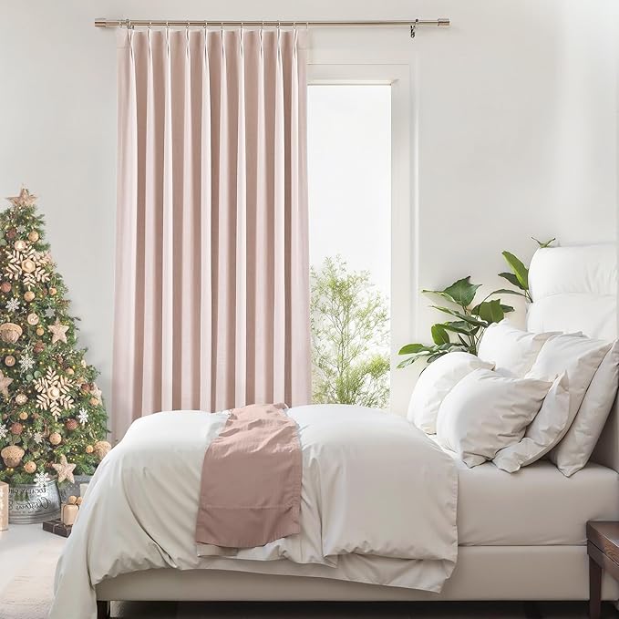 Central Park Pink Pinch Pleat Full Blackout Curtain Panel 120 Inches Long Thermal Insulated Drapery with Blackout Liner for Farmhouse Bedroom Window Treatment Sets with Hooks, 60"x120"x1