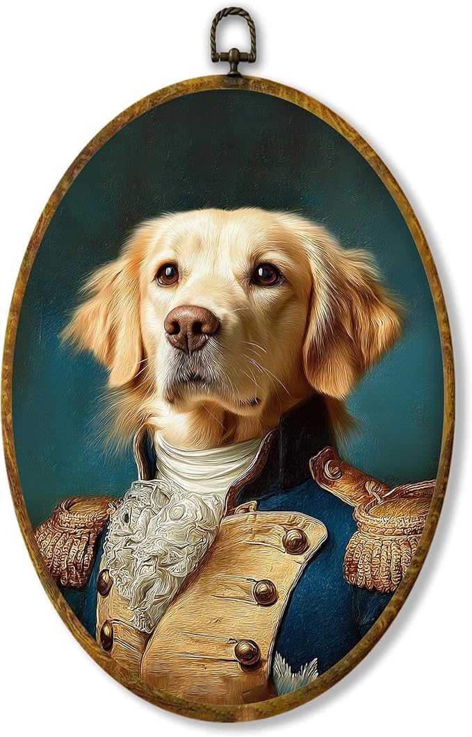 Hiuwevt Vintage Golden Retriever Oval Wall Art Decor, Golden Retriever Gifts Framed Canvas Prints, Renaissance Style Dog Oval Wall Hanging Decor for Bedroom Living Room Decorations, 8.6x11.4 Inches