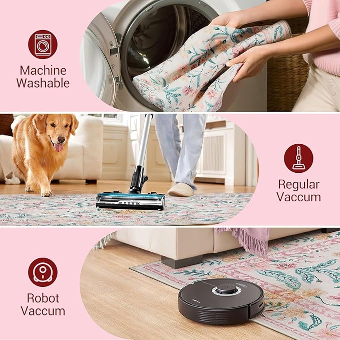 Pink Entryway Rug 2x3, Floral Distress Print Carpet, Low Piles Indoor Rugs, Washable Door Mat, Living Room Entrance Traditional Distressed Retro Accent Throw Rug, Non Slip Perfect for Office Bathroom