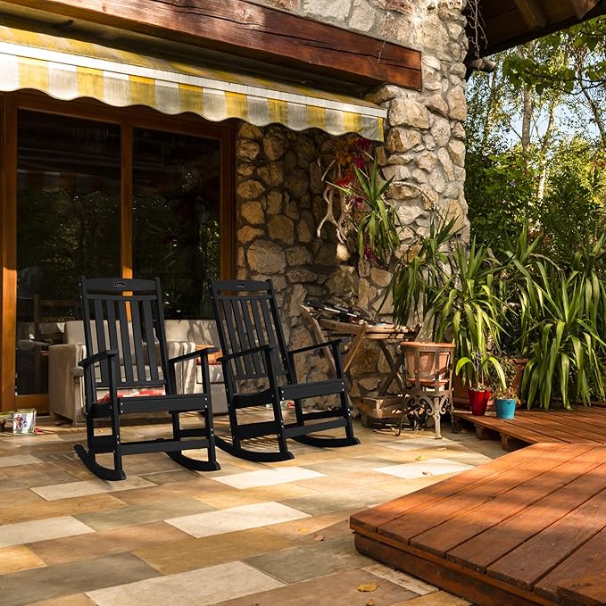 FUNBERRY Outdoor Rocking Chairs Set of 4, HDPE All Weather Poly Lumber Rocker, High Back Patio Rockers Easy Assembly