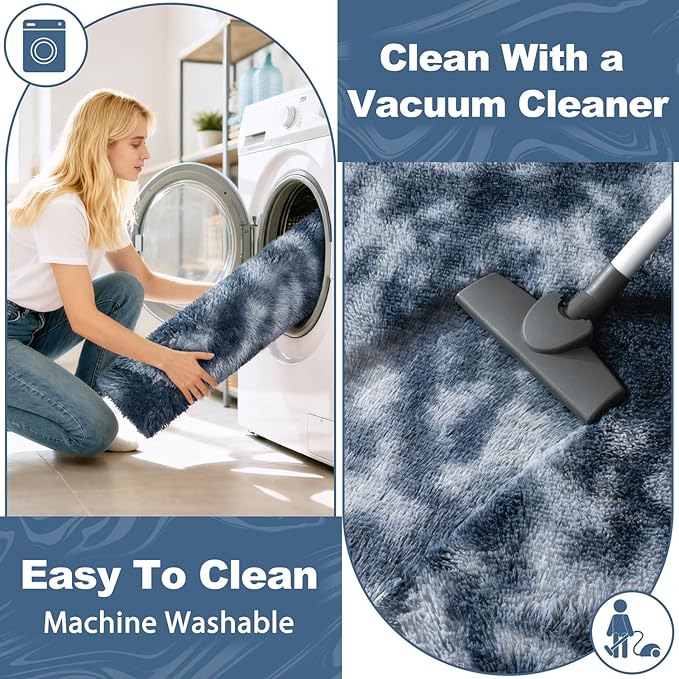 EVOIONOS Tie-Dyed Blue Grey Round Rug for Bedroom, 5x5 Ft Fluffy Soft Circle Area Rugs for Living Room, Plush Shaggy Circular Carpet for Indoor Floor Bedside Kids Nursery, Home Decor Aesthetic